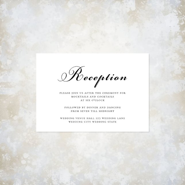 Carte D'accompagnement Elégante Réception de mariage moderne Noir & Blanc (Elegant Modern Script Black & White Wedding Reception Card. View the full wedding at Austen & Grace)