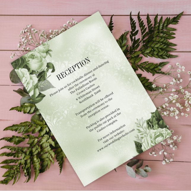Carte D'accompagnement Elégante réception de Soie verte et mariage Rose (Créateur téléchargé)