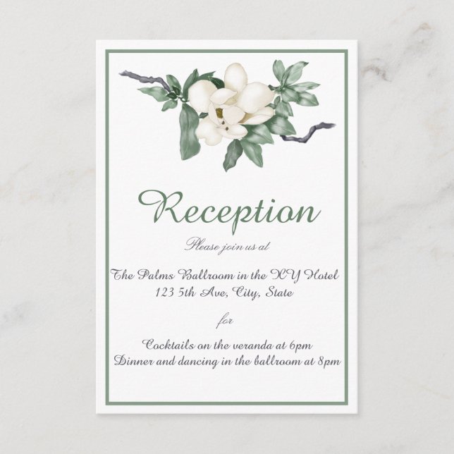 Carte D'accompagnement Elégante Réception En Fleur De Magnolia Blanche (Devant)