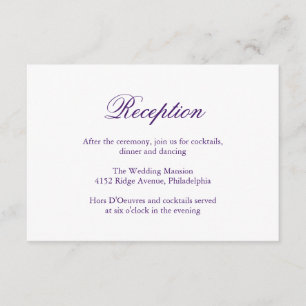 Carte D'accompagnement Elégante Réception formelle Mariage royal violet