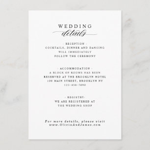 Carte D'accompagnement Elégante Réception Hébergement Détails Mariage