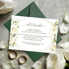 Carte D'accompagnement Elégante Rose blanche Florals Détails du Mariage