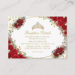 Carte D'accompagnement Élégante Rose Rouge Papillons Dorés Quinceañera