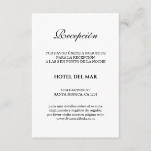 Carte D'accompagnement Elegante Spanish Bianco Y Negro Boda Détails