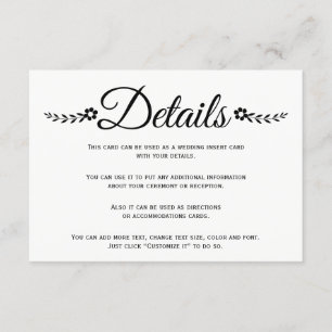 Carte D'accompagnement Élégante typographie de fleurs noires détails mari