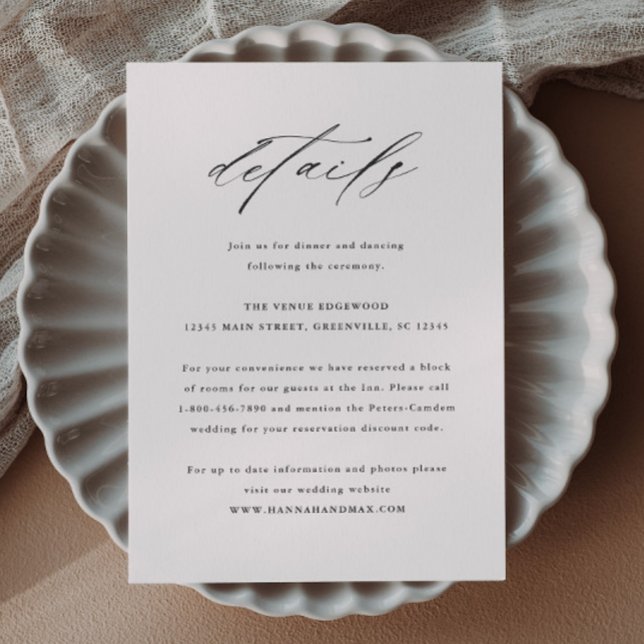 Carte D'accompagnement Élégante Typographie de Mariage Détails de Script (Elegant script wedding invitation details enclosure cards.)