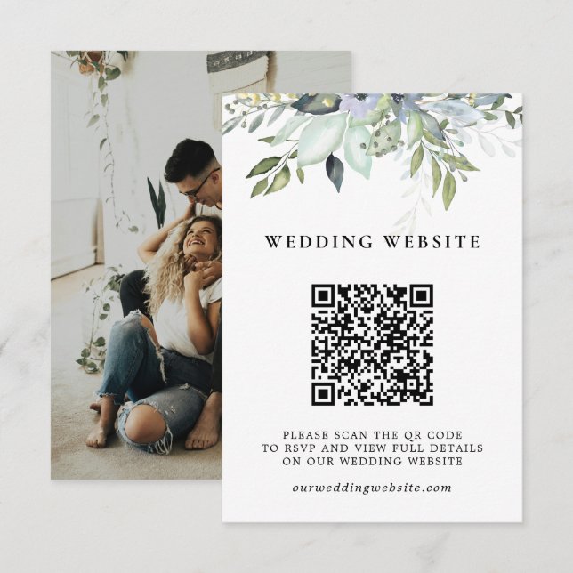 Carte D'accompagnement Élégante végétation feuillage code QR et photo de  (Devant / Derrière)