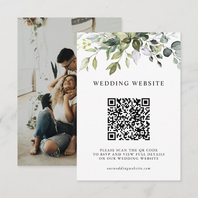Carte D'accompagnement Élégante végétation feuillage code QR et photo de  (Devant / Derrière)