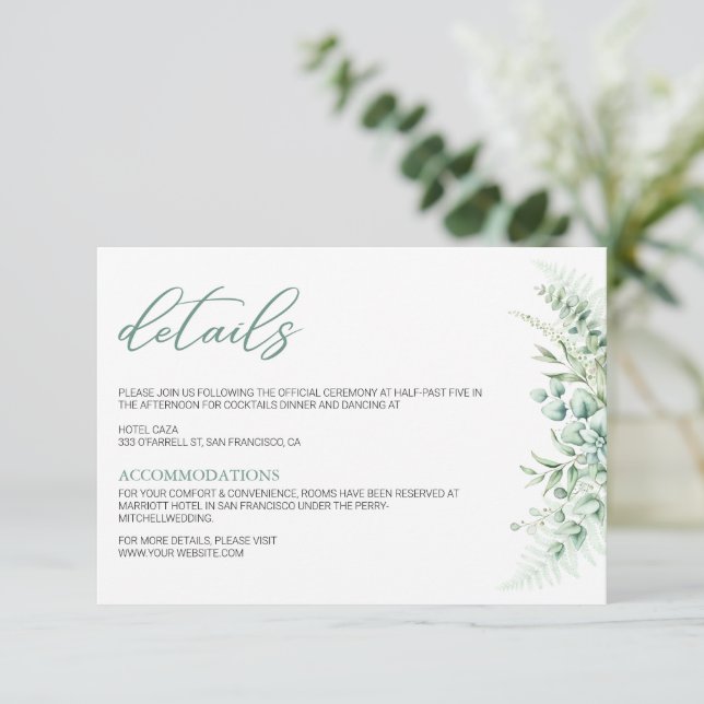 Carte D'accompagnement Elégante verdure Eucalyptus Feuille Mariage (Debout devant)