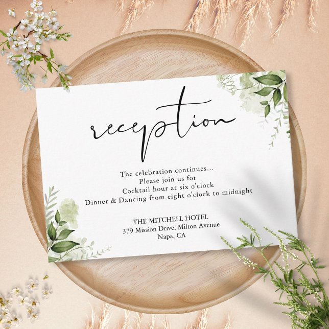 Carte D'accompagnement Elégante verdure Floral Script Mariage Réception (Elegant Greenery Floral Script Wedding Reception Enclosure Card)