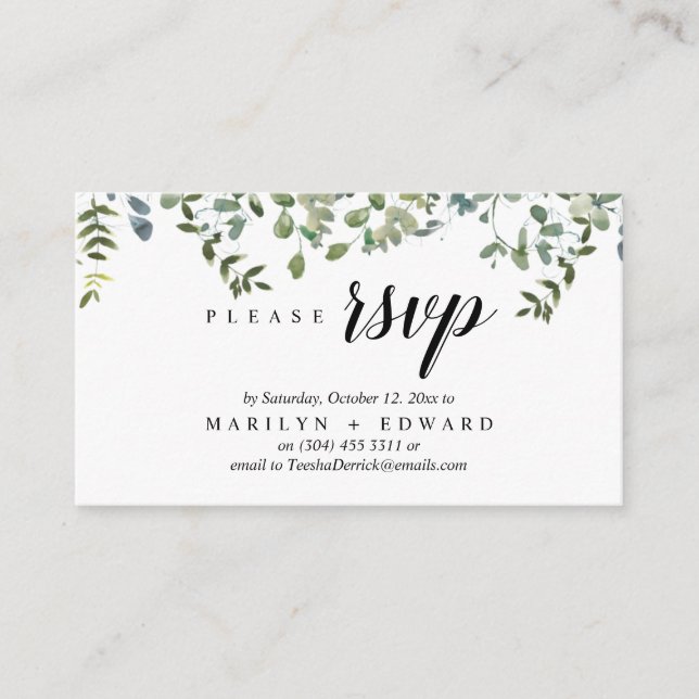 Carte D'accompagnement Élégante verdure rustique, RSVP Rappel (Devant)