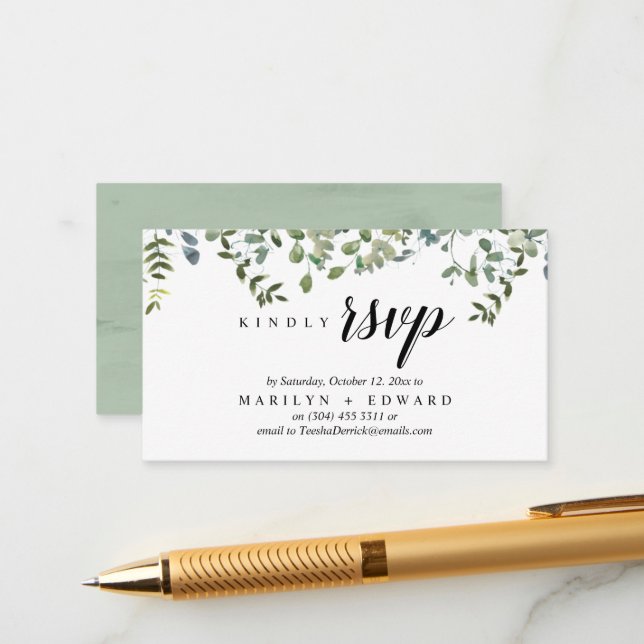 Carte D'accompagnement Élégante verdure rustique, RSVP Rappel (Devant/Arrière en situation)