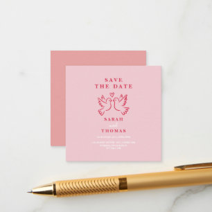 Carte D'accompagnement élégante vintage rose oiseaux save the date