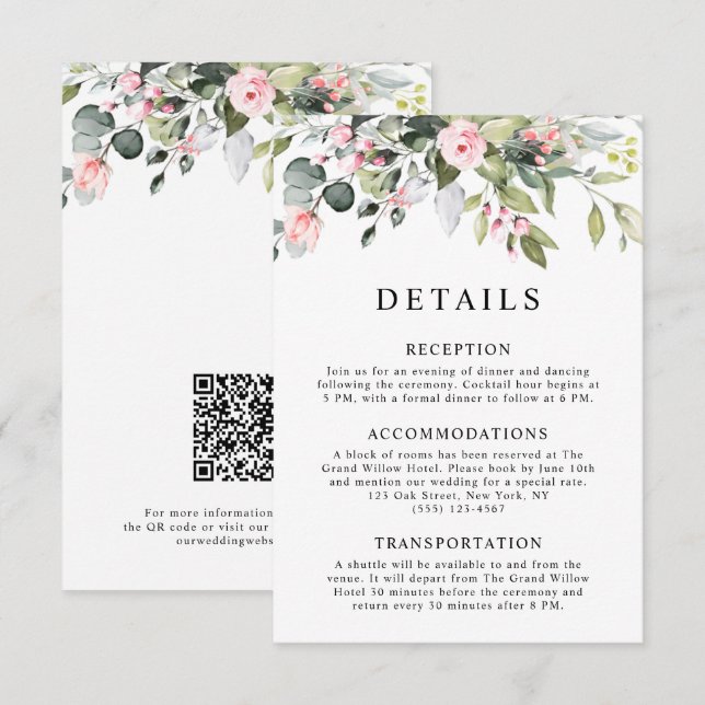 Carte D'accompagnement Élégantes Feuilles de Eucalyptus Floral Code QR de (Devant / Derrière)