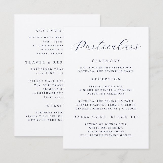 Carte D'accompagnement Élégantes Informations de Mariage en Script Minima (Devant / Derrière)