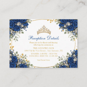 Carte D'accompagnement Élégantes Roses Bleu Royal Quinceañera Dorées