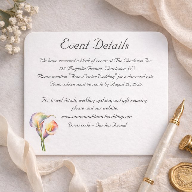 Carte D'accompagnement Élégants callas à l'aquarelle Fleurs florales roma (Créateur téléchargé)