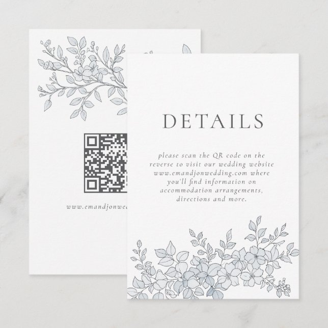 Carte D'accompagnement Élégants détails de mariage avec code QR et fleurs (Devant / Derrière)