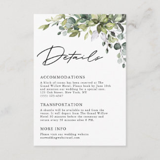 Carte D'accompagnement Élégants détails de mariage avec écriture et verdu