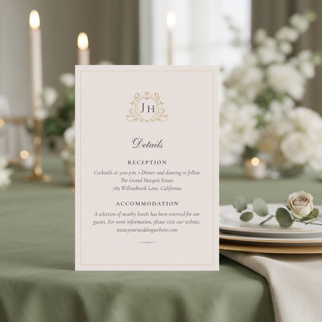 Carte D'accompagnement Élégants détails de mariage avec monogramme de châ (Créateur téléchargé)
