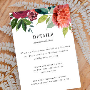 Carte D'accompagnement Élégants détails de mariage floraux à l'aquarelle