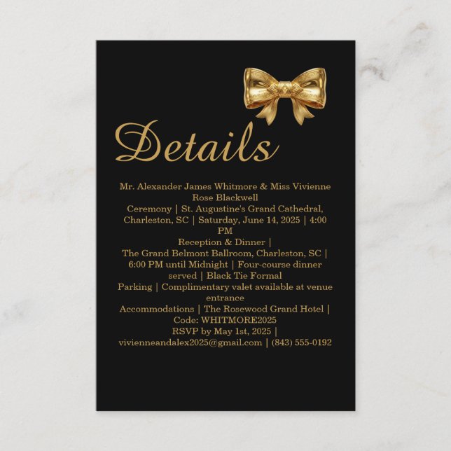 Carte D'accompagnement Élégants détails de mariage noir et doré de luxe a (Devant)