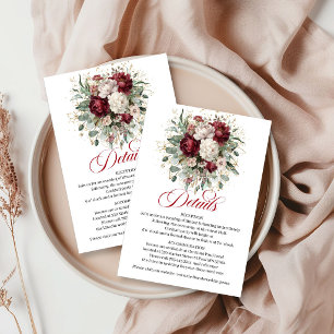 Carte D'accompagnement Élégants détails de mariage rouge foncé avec feuil