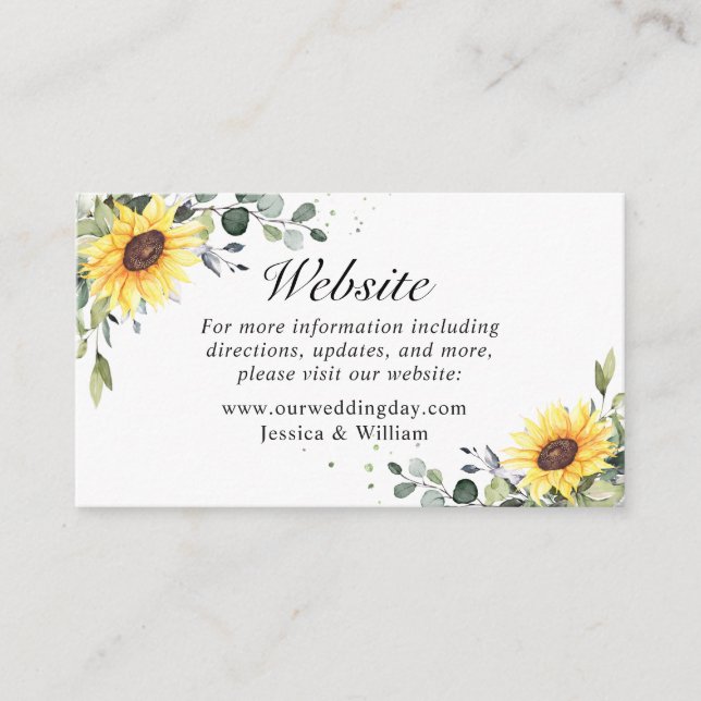 Carte D'accompagnement Élégants Tournesols Feuillage Eucalyptus Site Web (Devant)