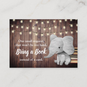 Carte D'accompagnement Eléphant Apporter un livre Baby shower rustique In