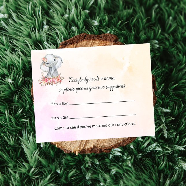 Carte D'accompagnement Eléphant Baby shower Nom Suggestions Jeu (Créateur téléchargé)