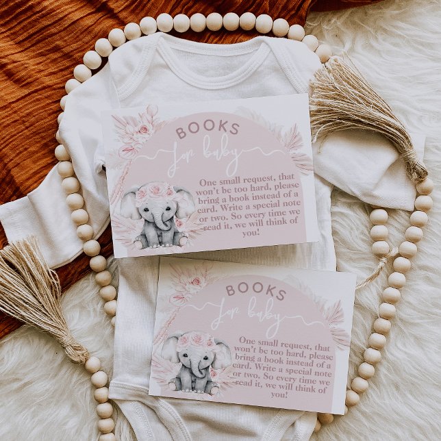 Carte D'accompagnement Elephant Boho Floral rose Baby shower livre (Créateur téléchargé)