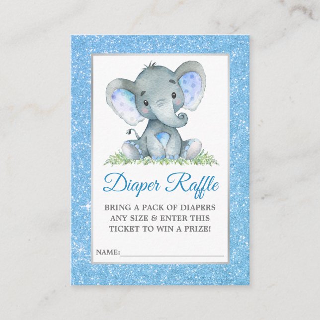 Carte D'accompagnement Eléphant Diaper Raffle Douche Parties scintillant  (Devant)