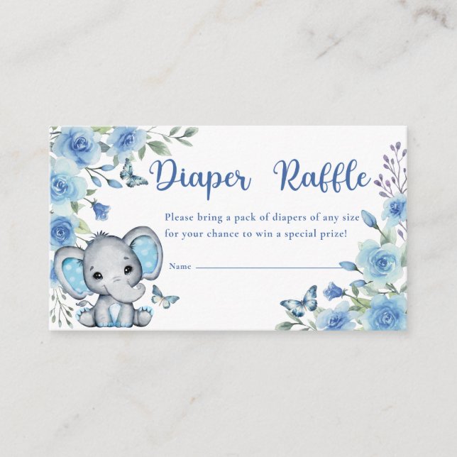 Carte D'accompagnement Eléphant Dusty Blue Rose Baby shower Déchets Raffl (Devant)
