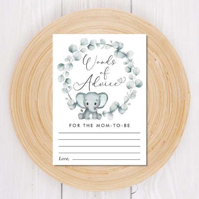 Carte D'accompagnement Eléphant Eucalyptus Mots de conseil Baby shower (Créateur téléchargé)