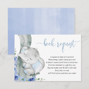 Carte D'accompagnement Eléphant garçon bleu floral livres pour bébé deman