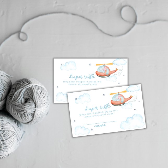 Carte D'accompagnement Elephant Helicopter Diaper Raffle Baby Shower  (Elephant Helicopter Diaper Raffle Baby Shower Enclosure Card)