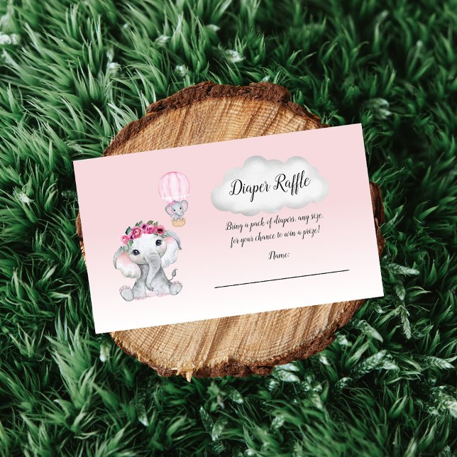Carte D'accompagnement Elephant Hot Air Balloon Baby Girl Diaper Raffle (Créateur téléchargé)