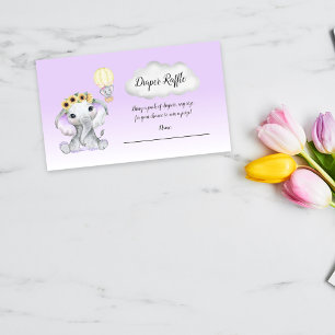 Carte D'accompagnement Elephant Hot Air Balloon Baby Purple Diaper Raffle