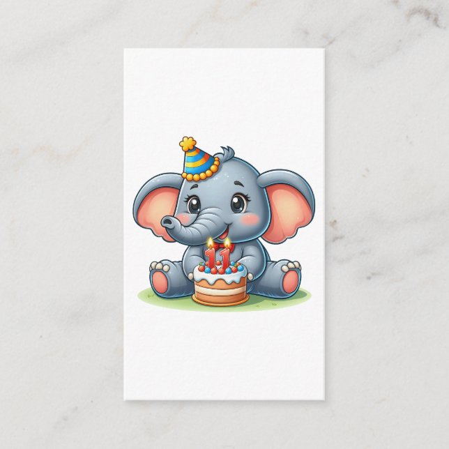 Carte D'accompagnement Éléphant mignon 11e anniversaire (Devant)