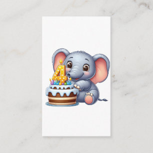 Carte D'accompagnement Éléphant Mignon 4ème Anniversaire