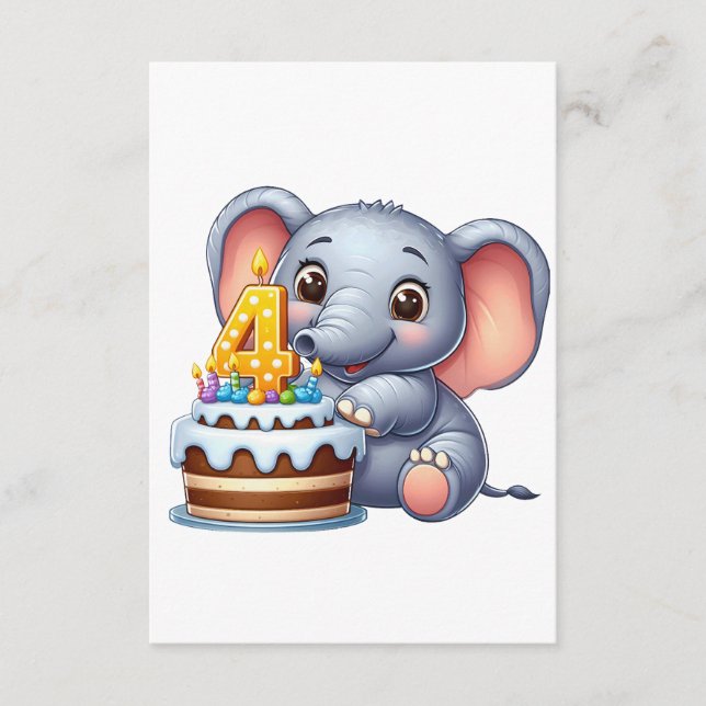 Carte D'accompagnement Éléphant Mignon 4ème Anniversaire (Devant)