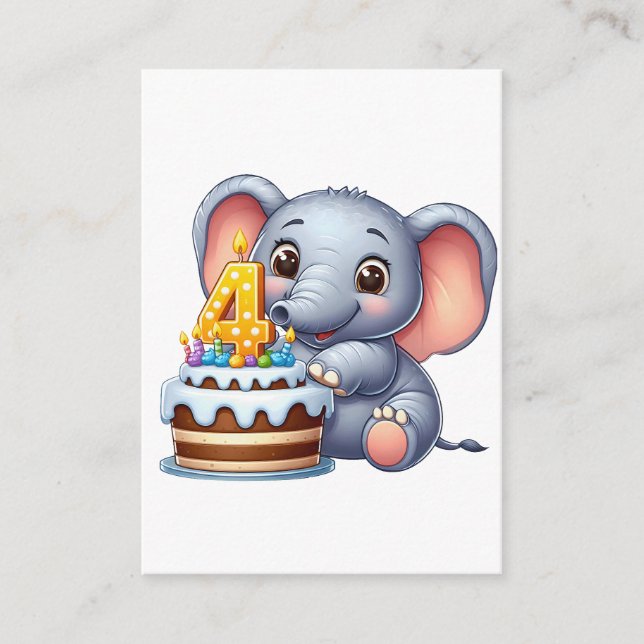 Carte D'accompagnement Éléphant Mignon 4ème Anniversaire (Devant)