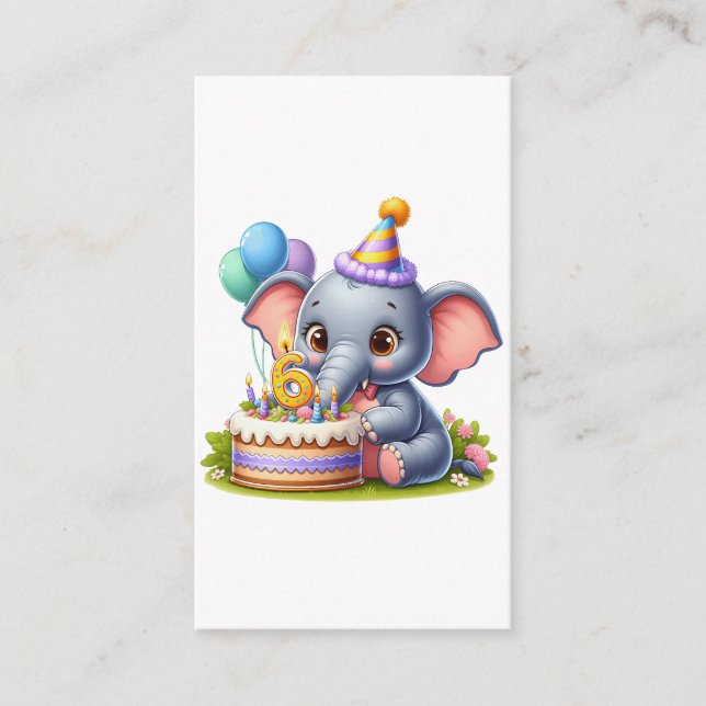 Carte D'accompagnement Éléphant Mignon 6ème Anniversaire (Devant)