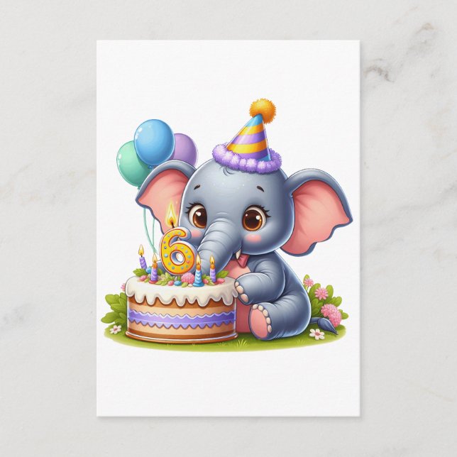 Carte D'accompagnement Éléphant Mignon 6ème Anniversaire (Devant)