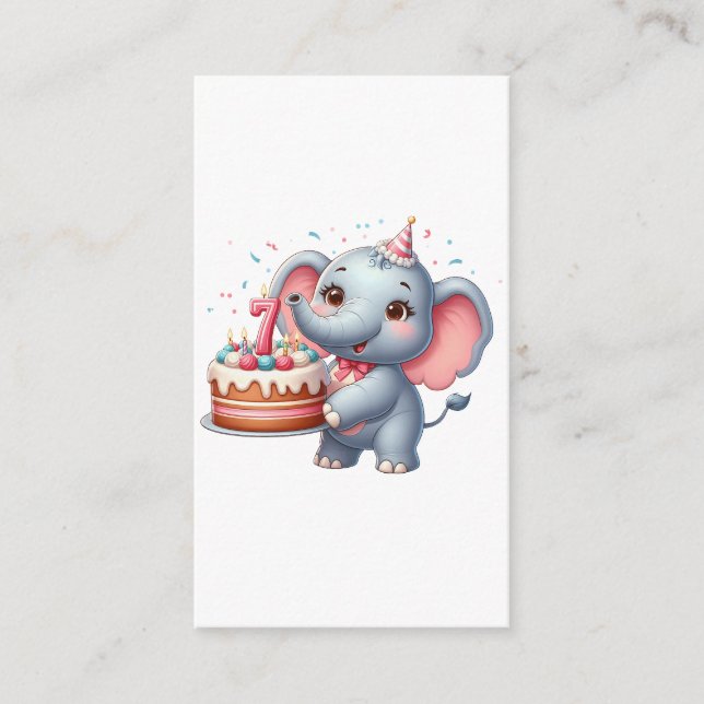 Carte D'accompagnement Éléphant Mignon 7ème Anniversaire (Devant)