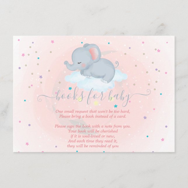 Carte D'accompagnement Éléphant mignon, Nuage, Fête de bébé sous les étoi (Devant)