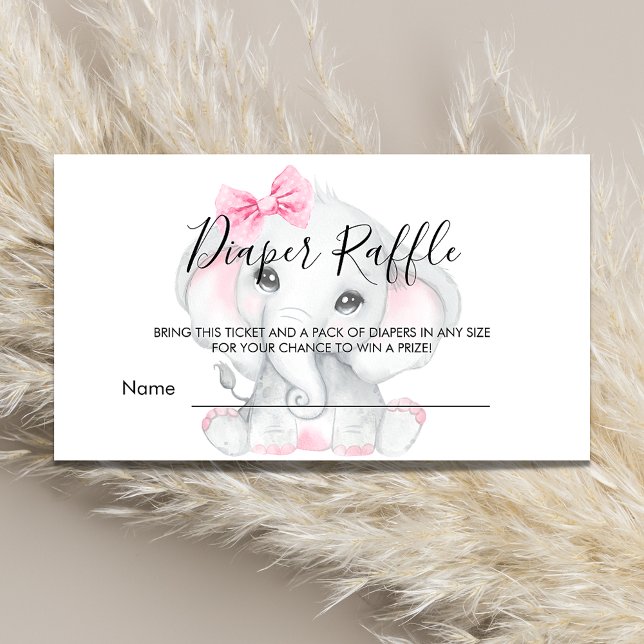 Carte D'accompagnement Eléphant rose blanc fille baby shower tombole de c (Créateur téléchargé)