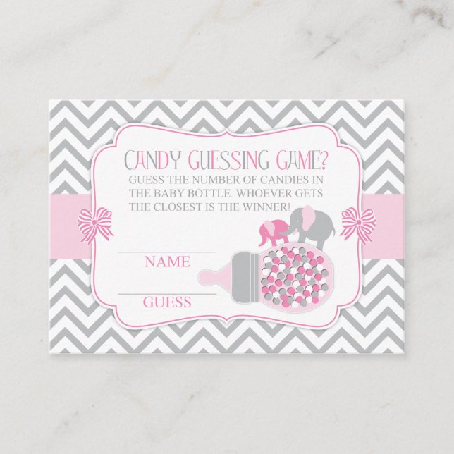 Carte D'accompagnement Eléphant rose et gris Jeu de devinette (Devant)