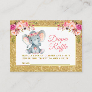 Carte D'accompagnement Eléphant rose floral couche Parties scintillant de