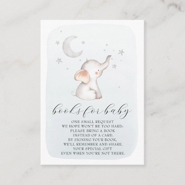 Carte D'accompagnement Elephant Stars Lune Dusty Blue Boy Baby shower Enc (Devant)